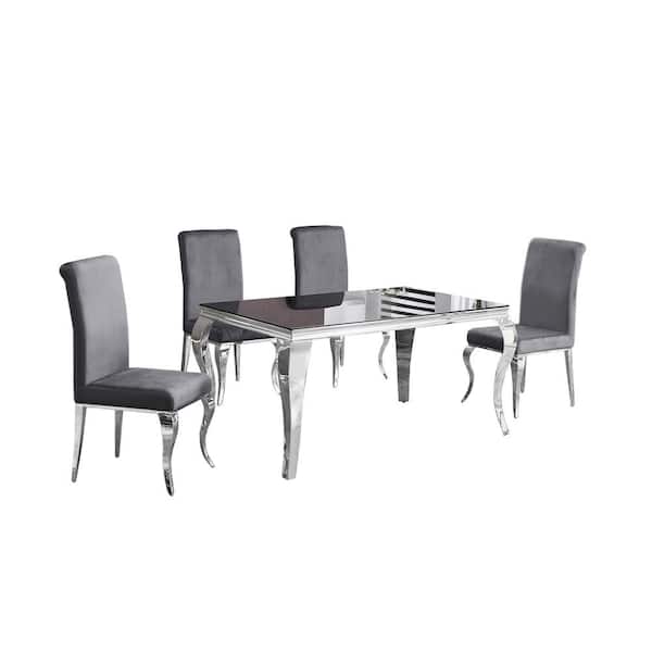 Best Master Furniture Calista 5-Piece Gray Rectangular Smoked Glass Dining Set