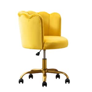 Yellow Office Task Chair Set of 2, Comfortable Fabric Desk Chair Modern Upholstered Vanity Chair with Metal Legs
