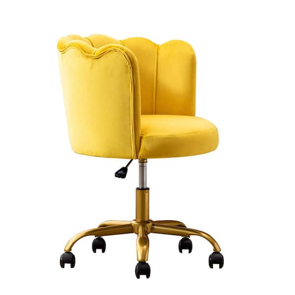 dreamlify Yellow Office Task Chair Set of 2, Comfortable Fabric Desk Chair Modern Upholstered Vanity Chair with Metal Legs