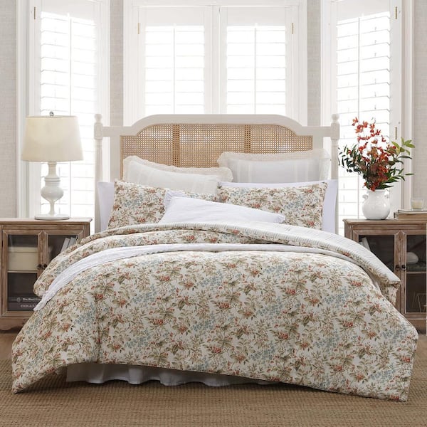 Laura Ashley Bramble Floral 2-Pcs Beige Cotton Twin Comforter Set  USHSA51264393 - The Home Depot