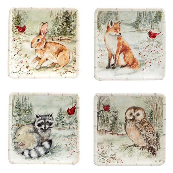 Winter's Walk Multi-Colored Canape Plates Set of 4