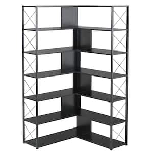 70.9 in. Black 7-Tier Bookcase Home Office Bookshelf, L-Shaped Corner Bookcase with Metal Frame
