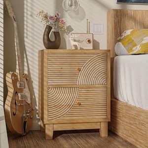 Farmhouse Brown 2-Drawers Nightstand with Ring Pattern