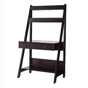 35 in. Rectangular Dark Brown 1 Drawer Ladder Desk with Built-In Storage