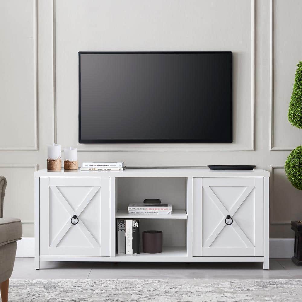White Oak Rectangular TV Stand with Cabinets