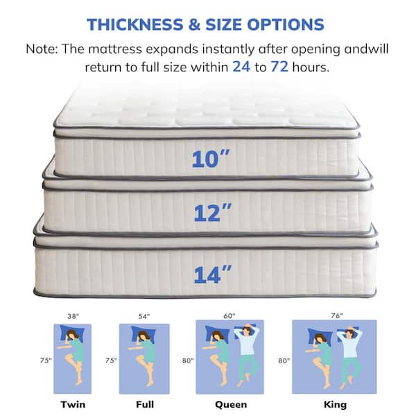 Queen Medium Firm Cool Gel Memory Foam Hybrid Mattress 14 in. Bed-in-a-Box Mattress with Pocketed Coils