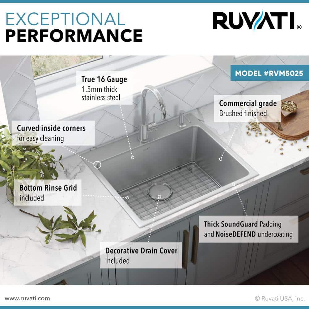 Ruvati 28" Stainless Steel Drop-In Single Bowl Kitchen Sink