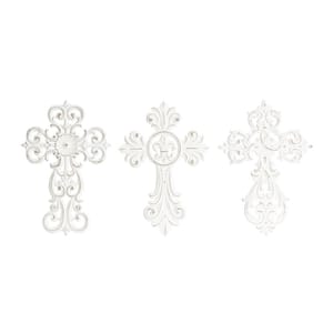 Wood White Carved Cross Biblical Wall Decor (Set of 3)