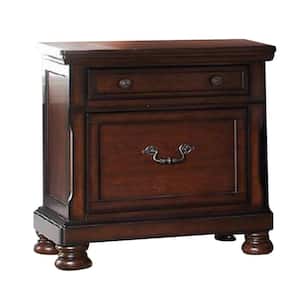 18 in. Brown 2 Drawer Wooden Nightstand with Bun Feet