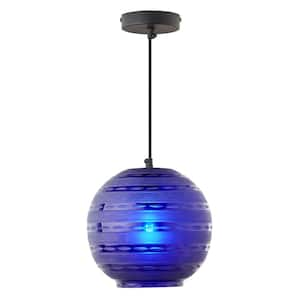 Indra 40-Watt 1-Light Orb-Shaped Pendant Light with Blue Hand Blown Glass Shade