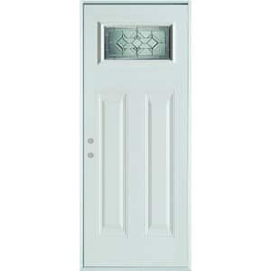 32 in. x 80 in. Neo-Deco Zinc Rectangular 1 Lite 2-Panel Painted White Right-Hand Inswing Steel Prehung Front Door