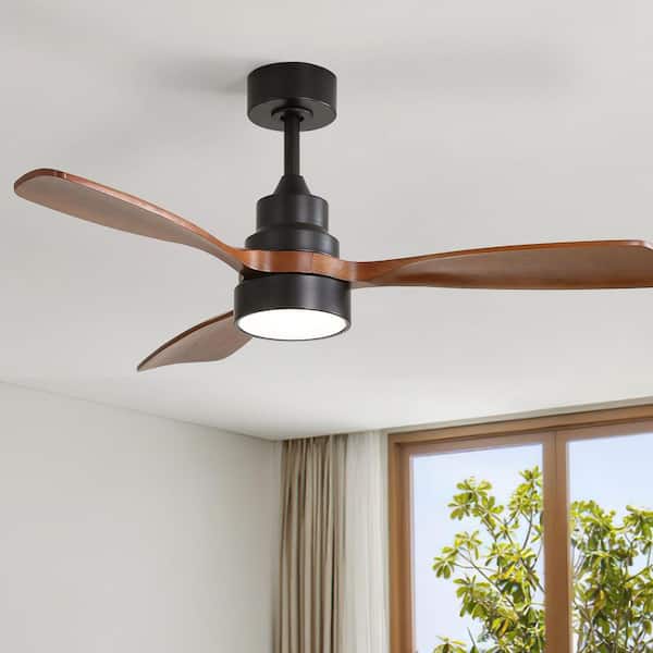 48 in. LED Indoor/Outdoor Wood Black Ceiling Fan with Light and Remote Control