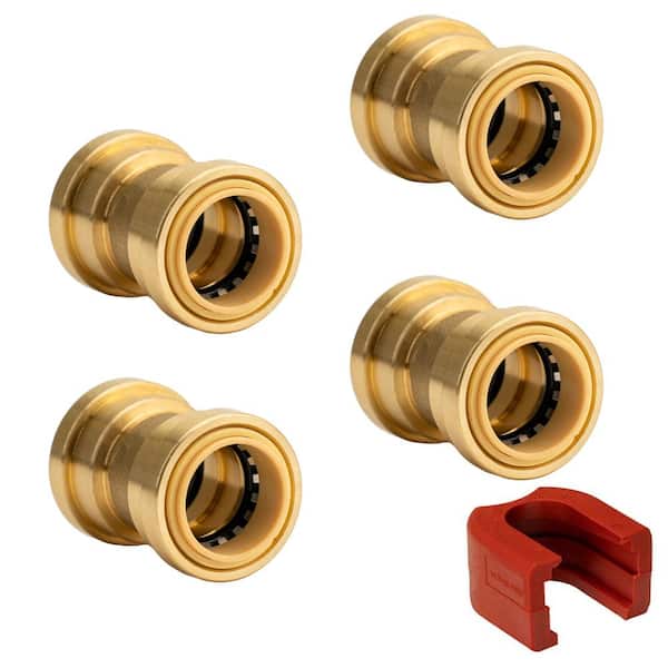QUICKFITTING 1 in. Brass Push-to-Connect Coupling Fitting with SlipClip Release Tool (4-Pack)