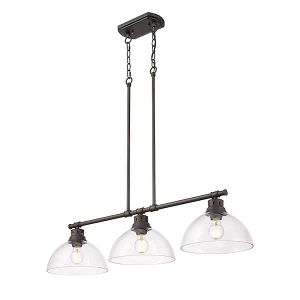 Golden Lighting - Duncan 300-Watt 3 Light Rubbed Bronze Island Pendant Light with Clear Glass Shade, No Bulbs Included