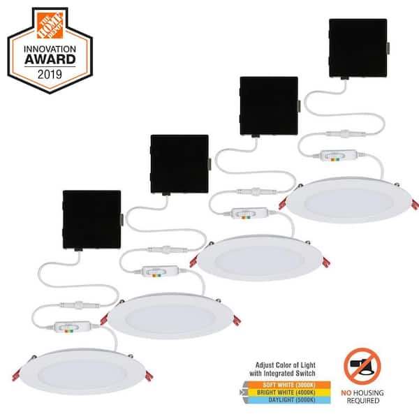 Commercial Electric Ultra Slim 6 in. New Construction and Remodel Color Selectable Canless LED Recessed Kit (4-Pack)