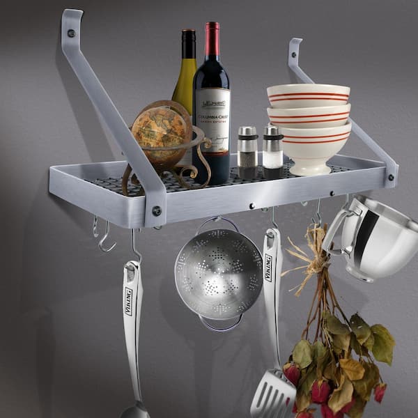 Handcrafted Stainless Steel 36 in. Gourmet Deep Bookshelf Wall Mounted Pot Rack with Straight Arms and 12-Hooks