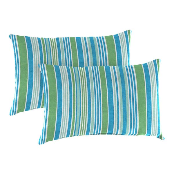 Jordan Manufacturing 18 in. L x 12 in. W x 4 in. T Rectangular Outdoor Lumbar Throw Pillow in Ferb Turquoise and Green (2-Pack)