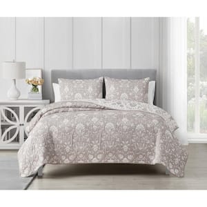 Jasper 3-Piece Taupe Soft Matelasse Jacquard Cotton Blend Quilt Set - King