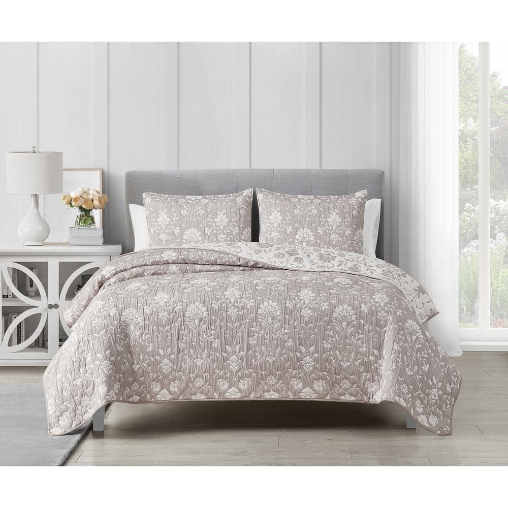 Jasper Taupe 2-Piece Soft Matelasse Jacquard Cotton Blend Quilt Set - Twin