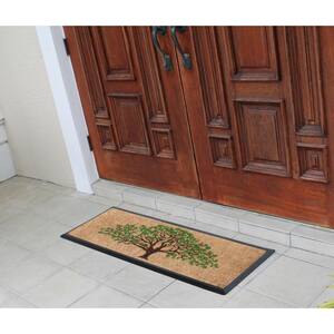 A1HC First Impression Hand-Crafted Life of Tree Green/Brown 16 in. x 48 in. Rubber Coir Double Doormat