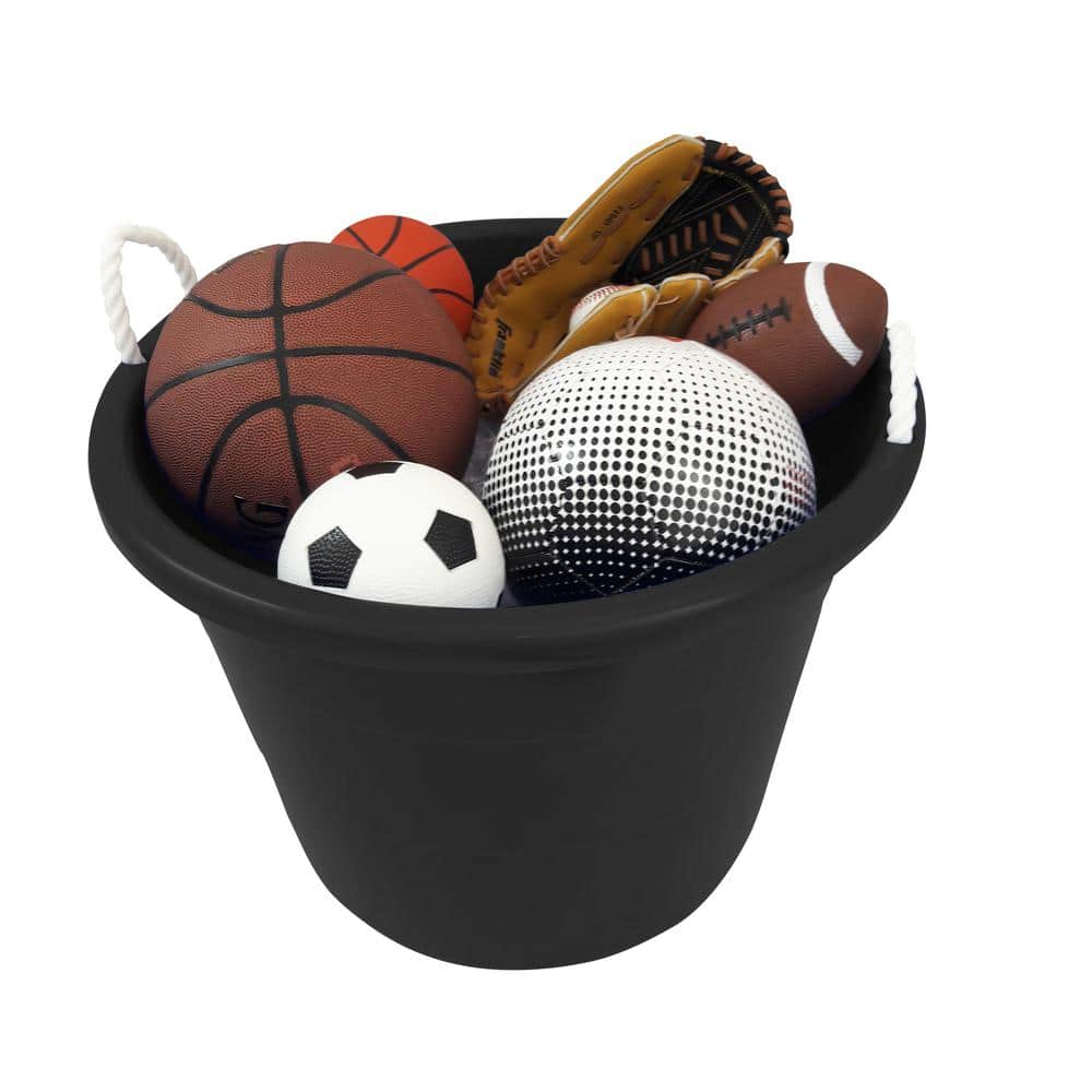 Set of 4 Black Large Plastic Utility Storage Buckets with Rope Handles