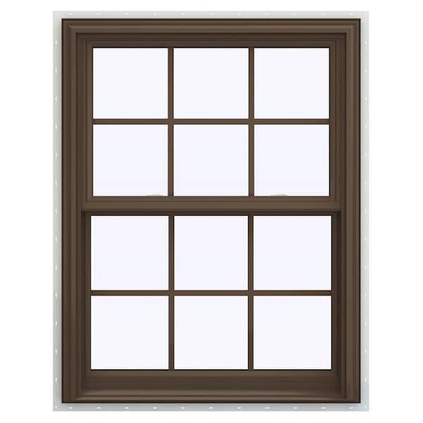 JELD-WEN 31.5 in. x 35.5 in. V-2500 Series Brown Painted Vinyl Double Hung Window with Colonial Grids/Grilles