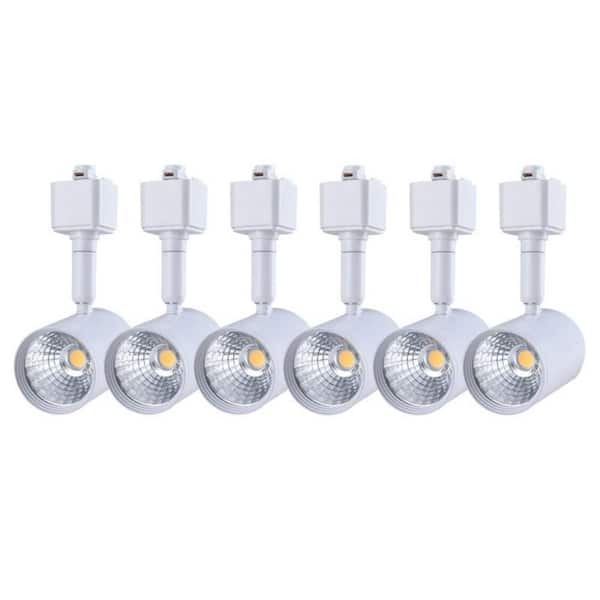 White Aluminum Integrated LED H Fixed Track Lighting, Cylinder Heads 6 Pack Adjustable 6.5-Watt 24° 3000K Warm White