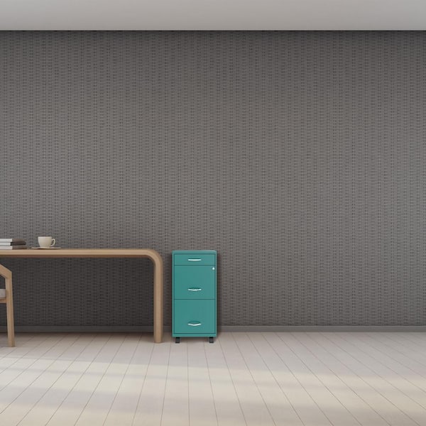 Space Solutions 18 in. D 3-Drawer Metal Letter Width 14.25 in. W Mobile Vertical File Cabinet File-File-Pencil, Teal