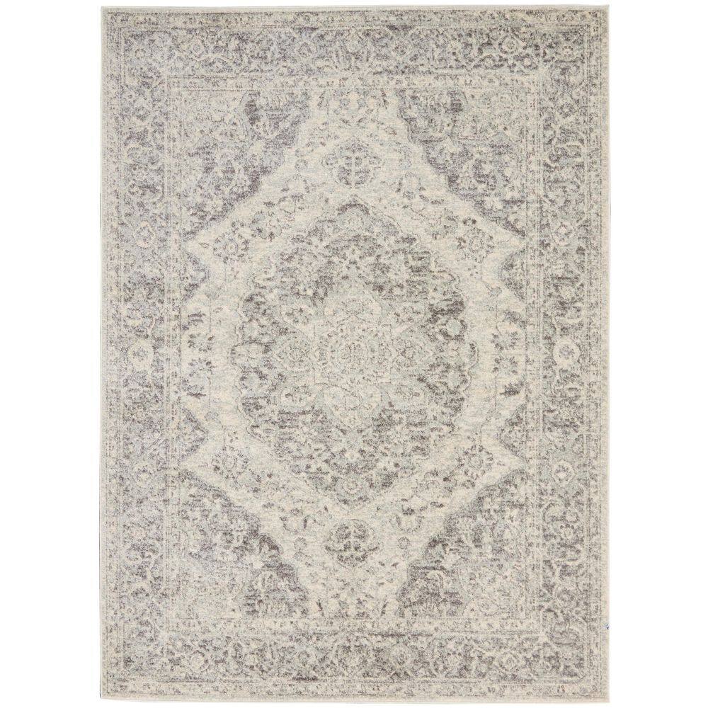 Elegant Ivory-Grey Synthetic 5'3" x 7'3" Indoor Area Rug