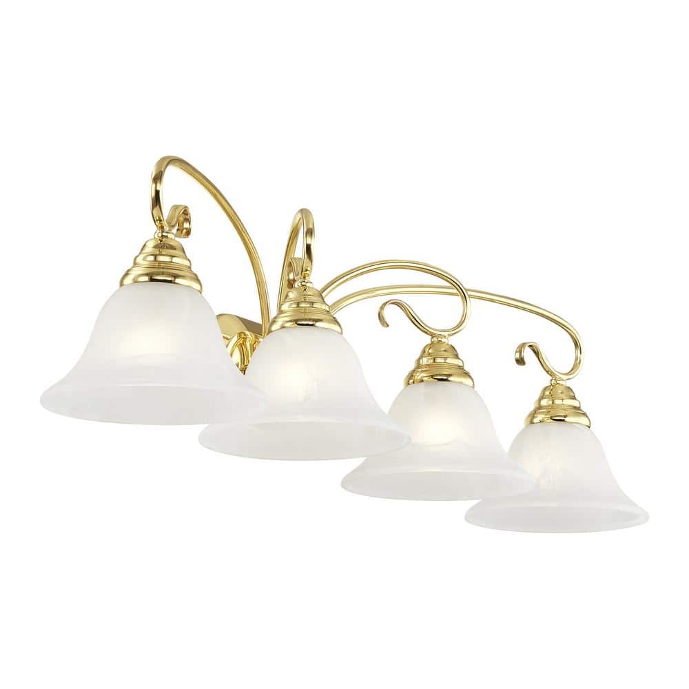 Elegant Coronado Polished Brass 4-Light Vanity with White Alabaster Glass