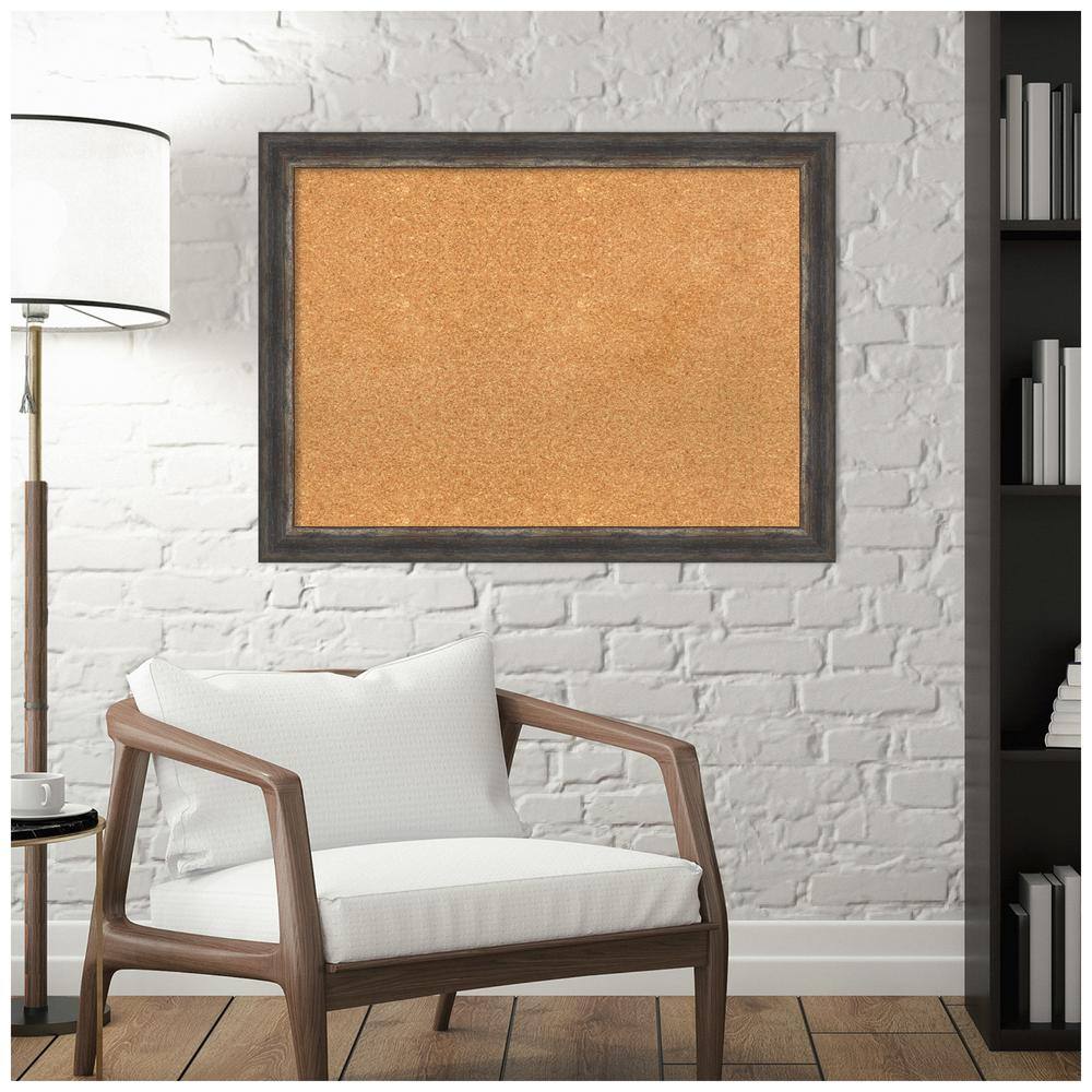 Natural Cork Board with Bark Rustic Char Polystyrene Frame, 31" x 23"