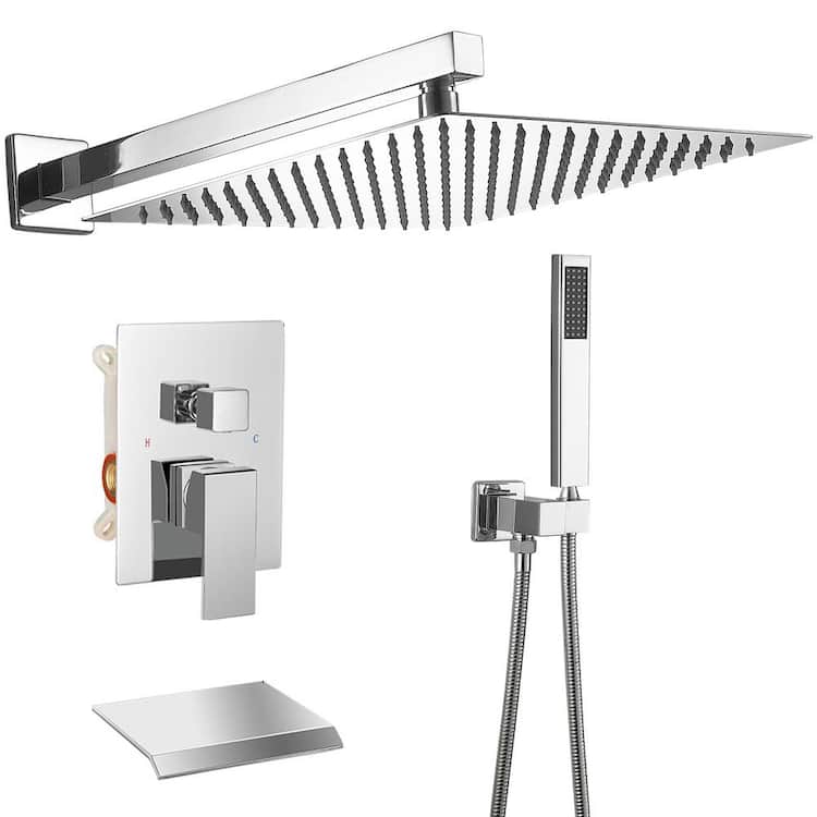 HOMEMYSTIQUE Single Handle 3-Spray Shower Faucet 2.5 Gpm with 180&deg; Swivel, Adjustable Flow Rate in Chrome
