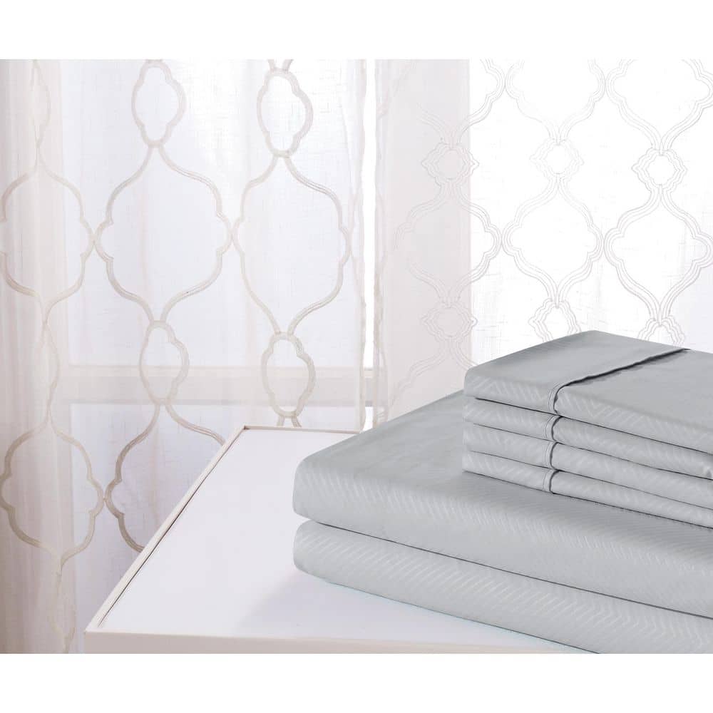 Silver Chevron Embossed Bamboo King Sheet Set with Microfiber