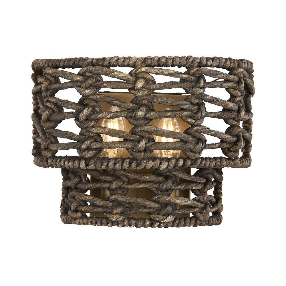 Silencio by Breegan Jane 11 in. W x 8 in. H 2-Light Riviera Brass Wall Sconce with Dark Water Hyacinth Shades price history on PriceWatchPro