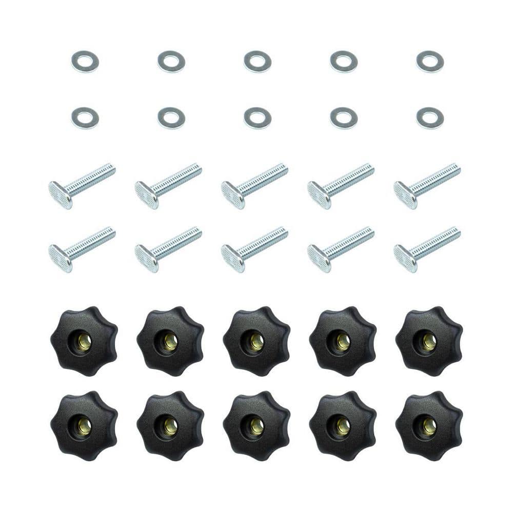 POWERTEC 71482 T-Track Knob Kit w/ 7-Star 5/16 Threaded Knob, Bolts and Washers for Woodworking Jigs and Fixtures - 10 Pack