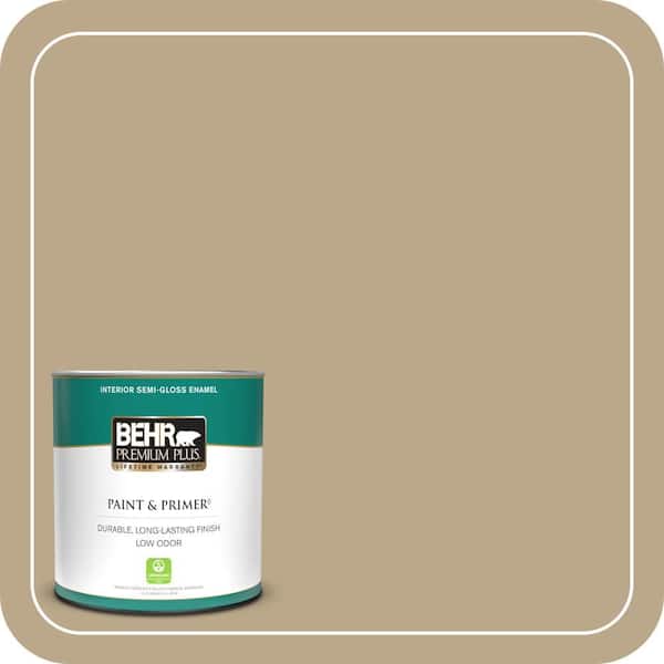 BEHR PREMIUM PLUS 1 qt. Home Decorators #HDC-NT-16 Natural Chamois Semi-Gloss Enamel Low Odor Interior Paint & Primer