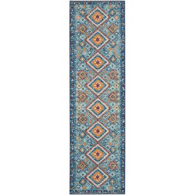 Passion Blue/Multicolor 2 ft. x 6 ft. Geometric Transitional Runner Rug