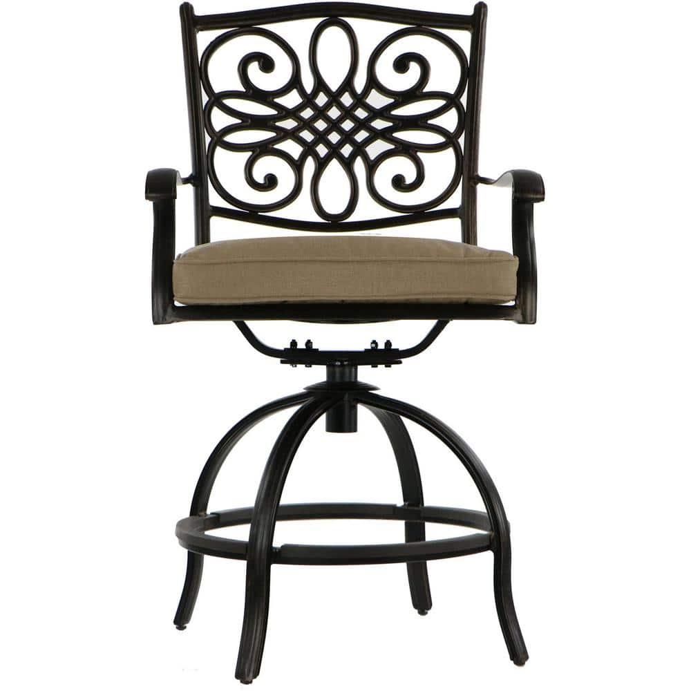 Tan Elegance 48" Aluminum High-Dining Fire Pit Set with 4 Swivel Chairs