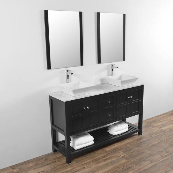 60 Bainbridge Vanity with Double Sinks and Carrara Marble Top in Blue -  HouseTie