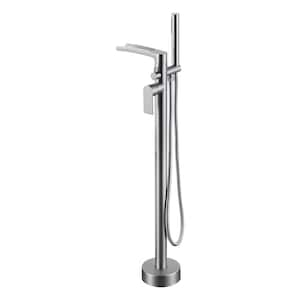 Single-Handle Freestanding Tub Faucet with Hand Shower in Brushed Nickel