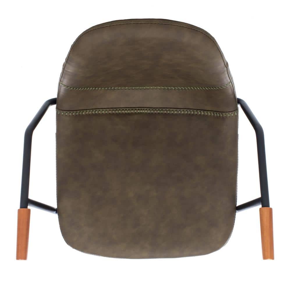 Tanner Transitional Olive Leather Bar Stool with Metal Frame
