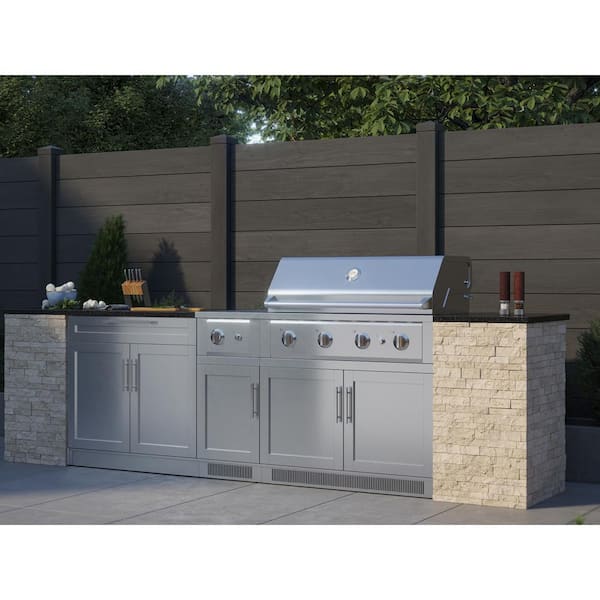 NewAge Products Outdoor Kitchen 40 in. Natural GAS 5 Burners Stainless Steel Grill Cart with Platinum Grill and Dual Side Burner, Silver