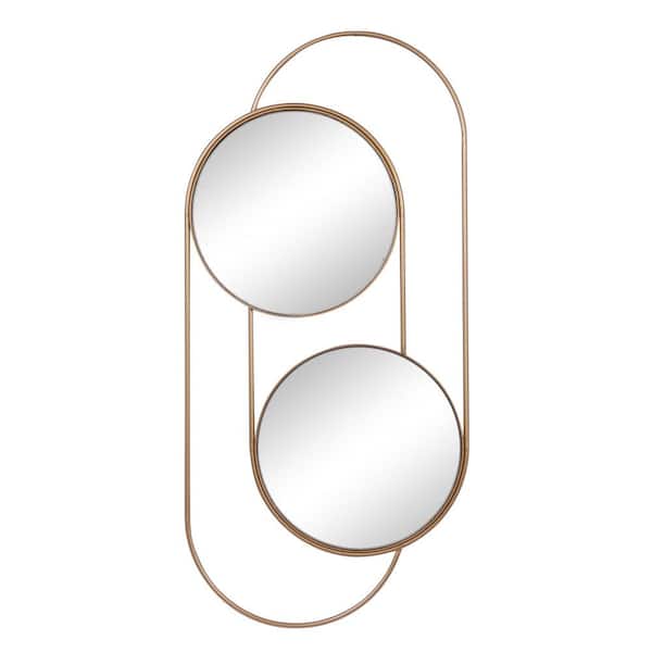 Litton Lane 43 in. x 20 in. Layered Oval Round Framed Gold Wall Mirror