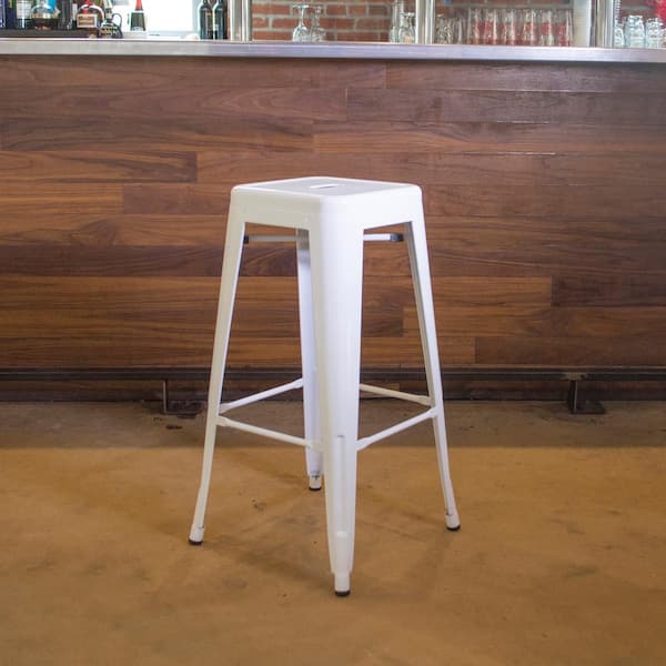 30 in. White Metal, Backless, Stackable Bar Stool (Set of 4)