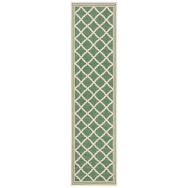 Beach House Green/Creme 2 ft. x 14 ft. Border Trellis Indoor/Outdoor Runner Rug