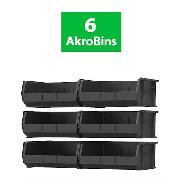 30250 Plastic Storage Shelf Bins, 15 in. x 16 in. x 7 in. Black, 6-pack