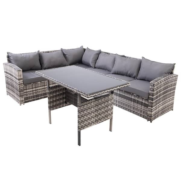 Tunearary 3 Piece Wicker Outdoor Patio Rattan Furniture Set Sectional Conversation Set with Gray Cushions