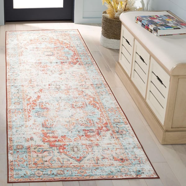 Arizona 3 ft. x 8 ft. Turquoise/Rust Machine Washable Distressed Medallion Ornate Runner Rug