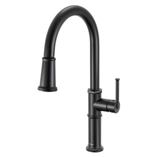 Idris Matte Black Stainless 16.5 in. H Single Art Deco Pull Down Sprayer Kitchen Faucet with 360° Spout Swivel