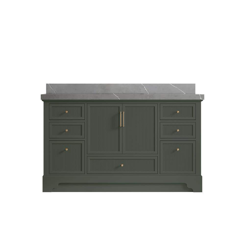 Alys 60 in. W x 22 in. D x 36 in. H Single Sink Bath Vanity in Pewter Green with 2 in. Piatra Quartz Top price history on PriceWatchPro